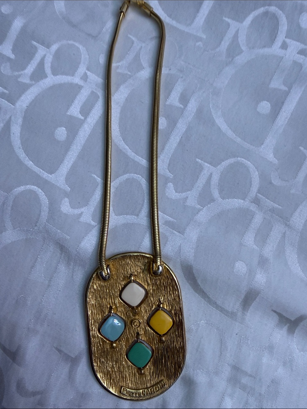 Gold Tone Necklace with Cream Pendant and Red Accents - Picture 2 of 2